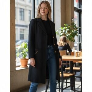 Vintage A Trigere Women's M Faux Suede Coat Black Longline Chic Mod Dark